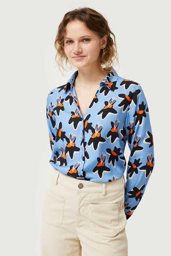 Compania Fantastica Calatea Floral Shirt -Blue/Azul