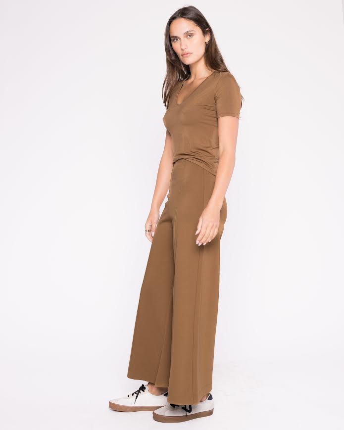 Ripley Rader Ponte Knit Wide Leg Cropped Pant - Camel