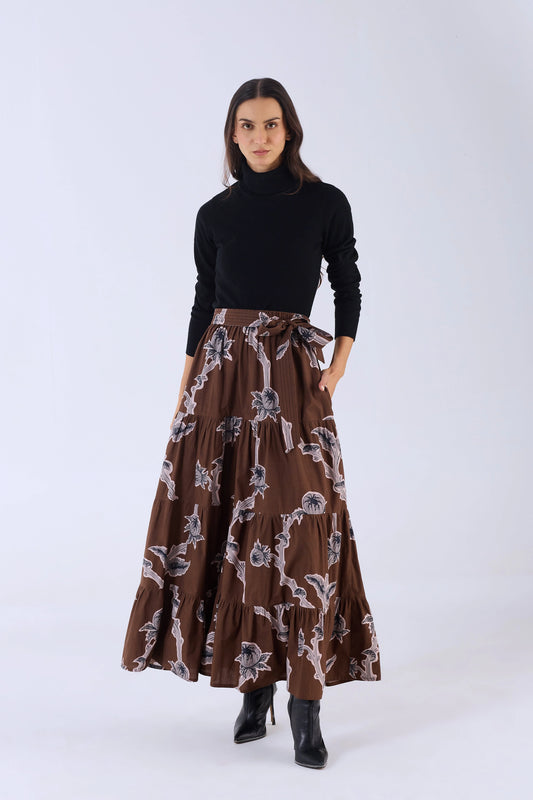 Beyond By Vera Gia Maxi Skirt - Woodlands Brown