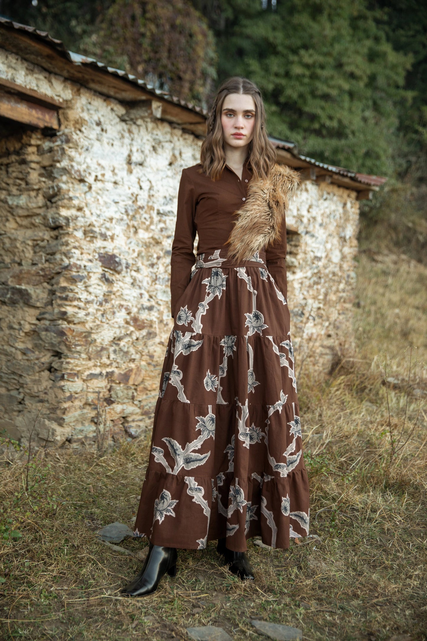 Beyond By Vera Gia Maxi Skirt - Woodlands Brown