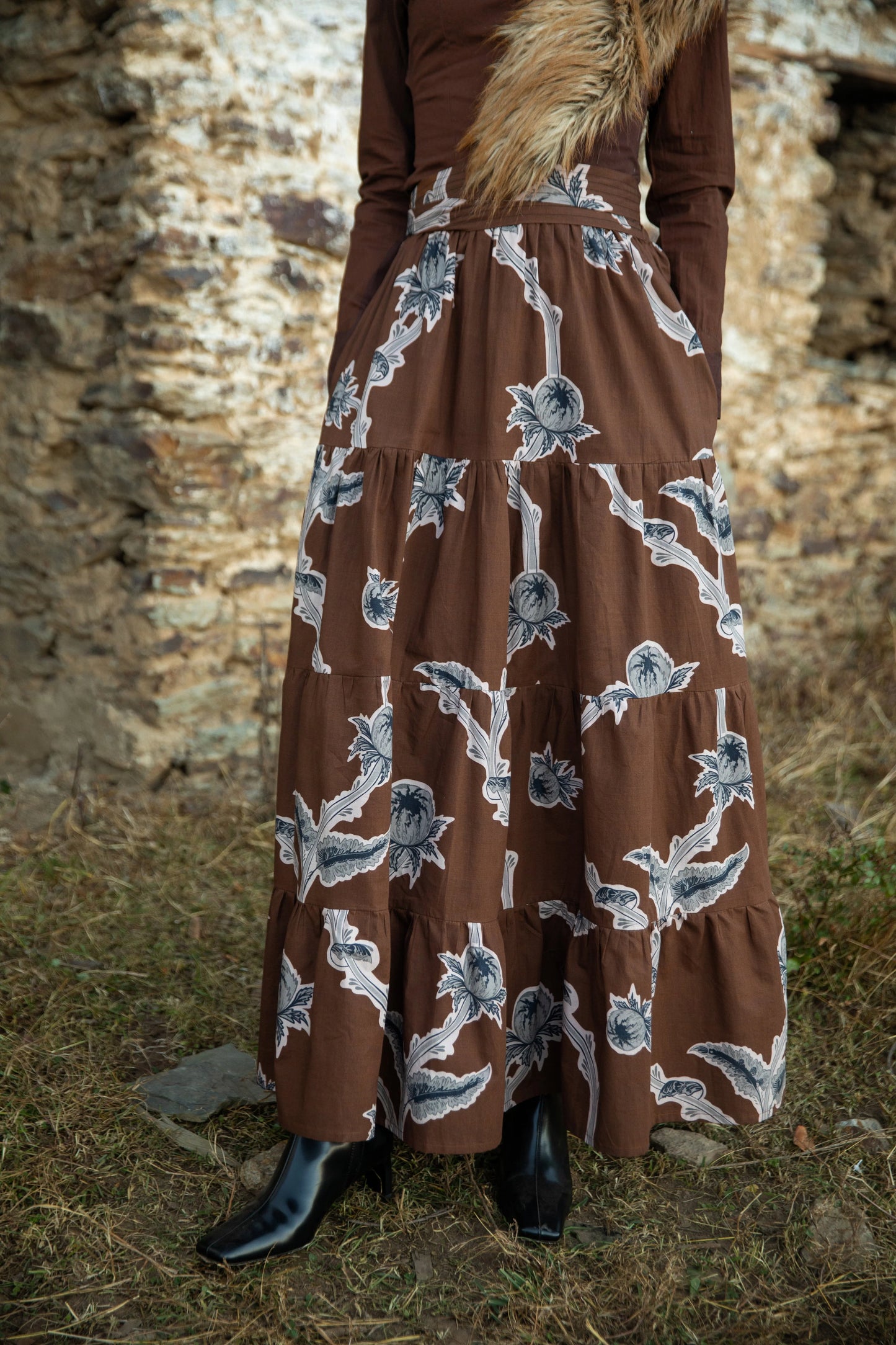 Beyond By Vera Gia Maxi Skirt - Woodlands Brown
