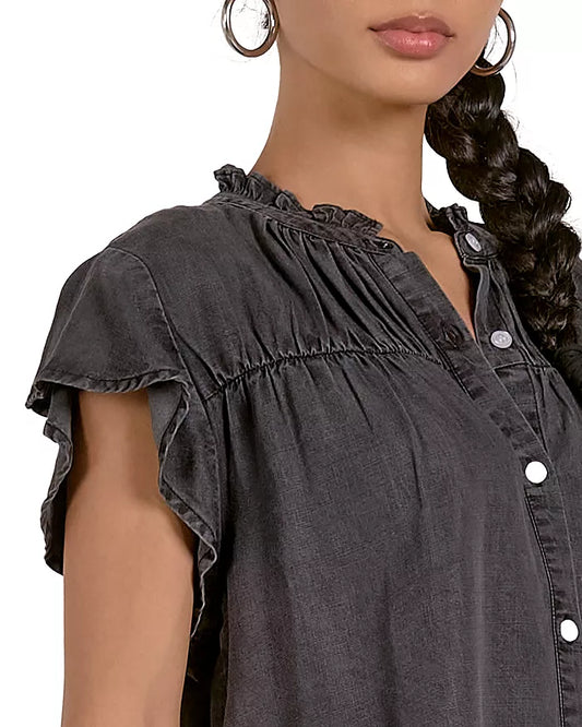 Elan Chambray Ruched Shirt Grey