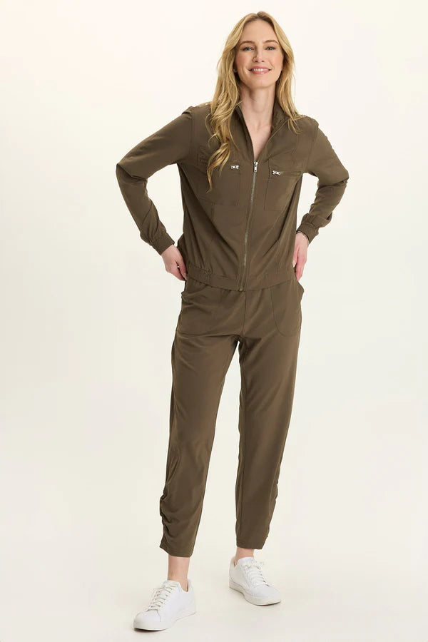 XCVI Wearables Aksana Whisper Stretch Ruched Active Slim Pant Clove