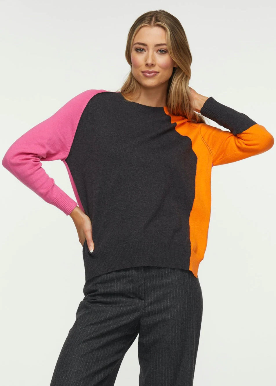 Zaket & Plover Color Block Sleeve Sweater-Charcoal ZP5332U