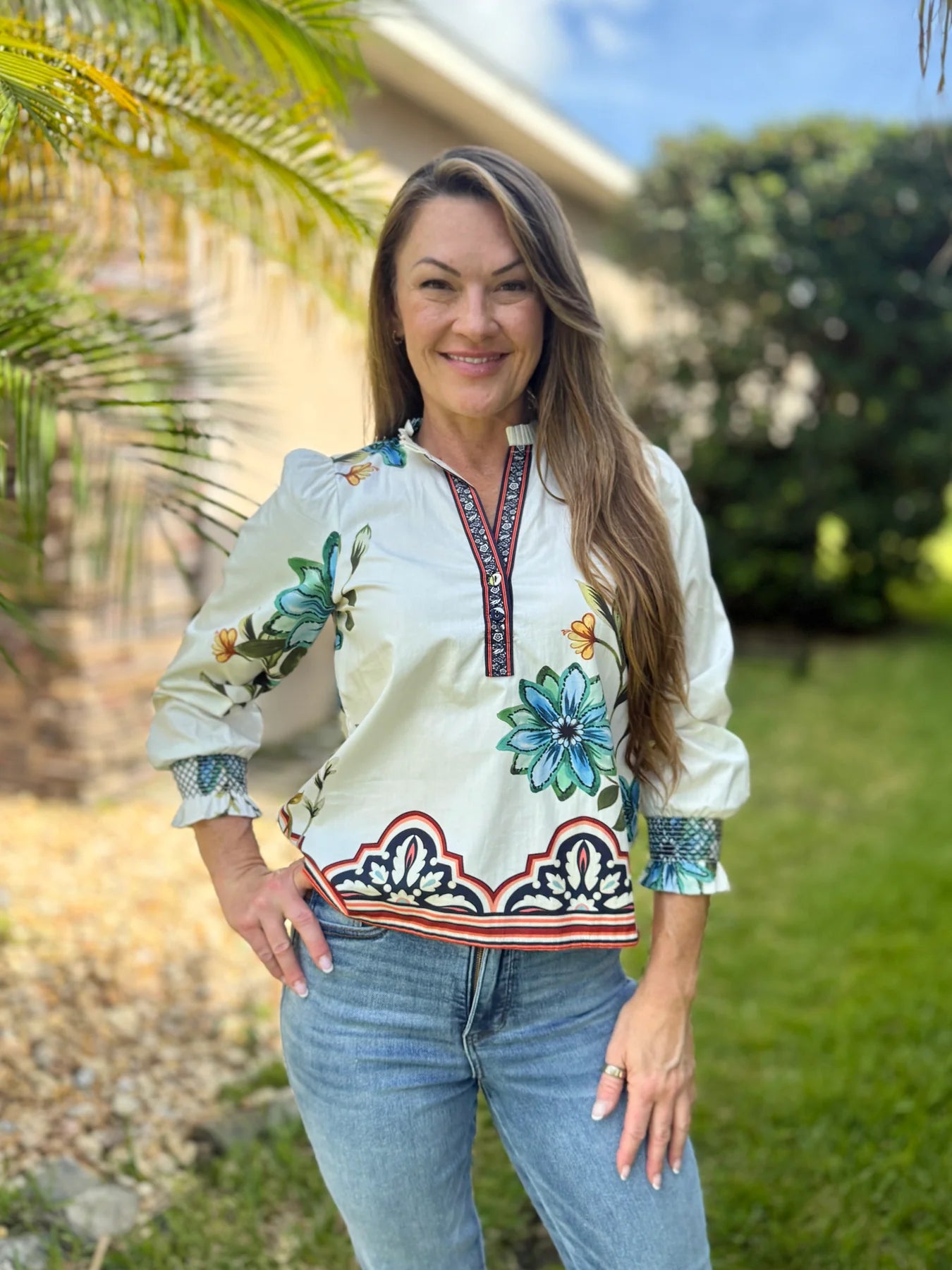 Maude Vivante Ashley Ruffle Top | Ivory Bloom