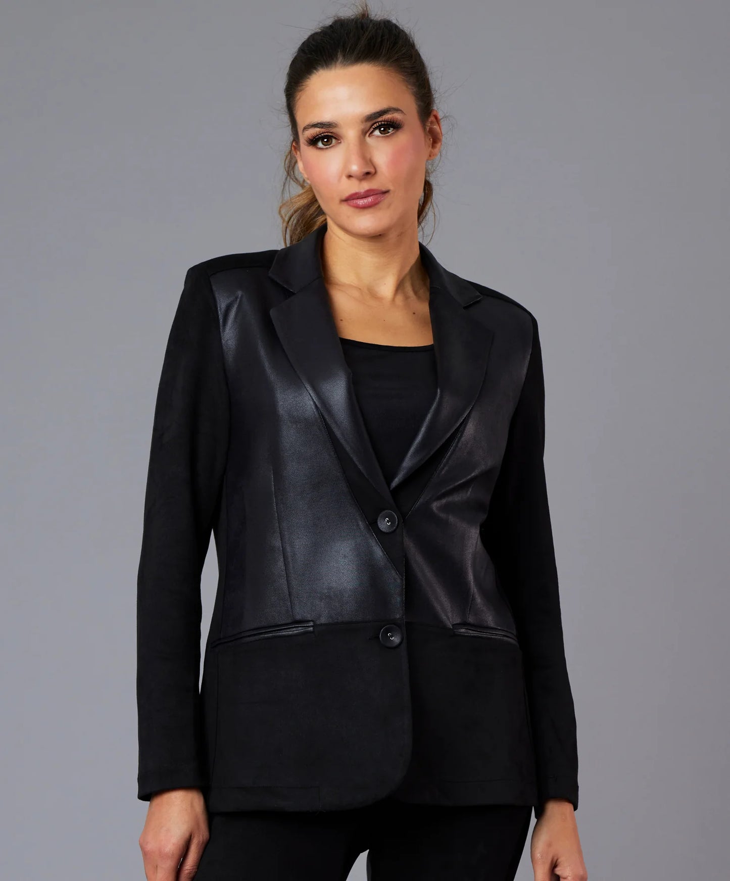 Angel Vegan Leather Blazer - Black