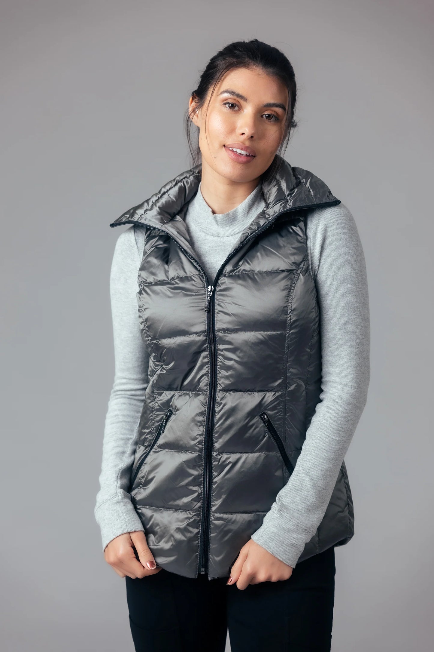 Anorak Short Metallic Down Vest - Sterling