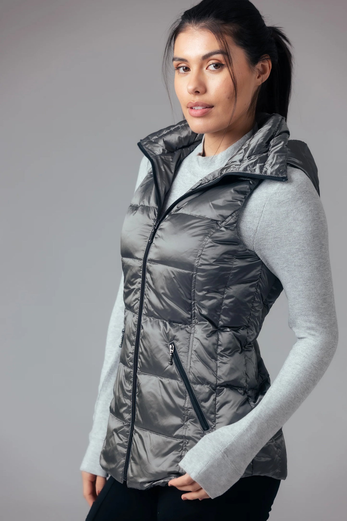 Anorak Short Metallic Down Vest - Sterling