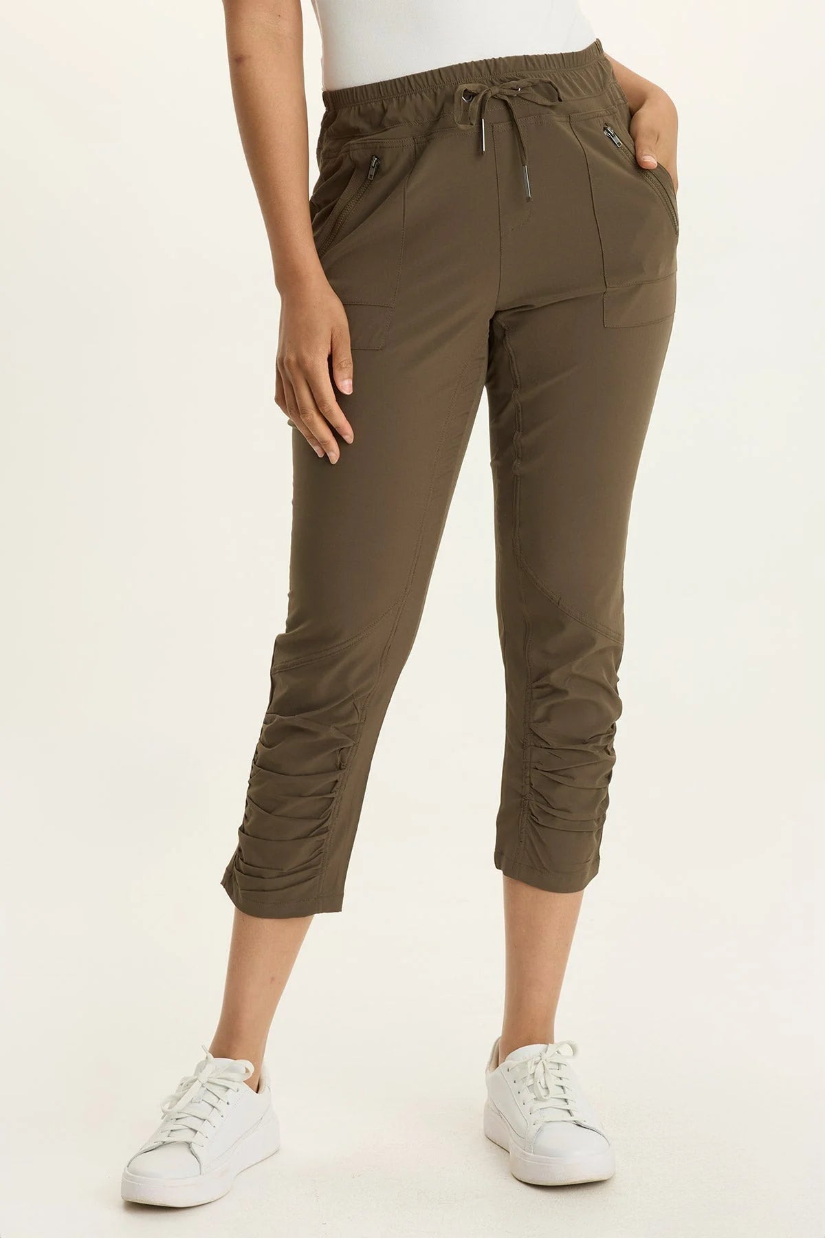 XCVI Wearables Aksana Whisper Stretch Ruched Active Slim Pant Clove