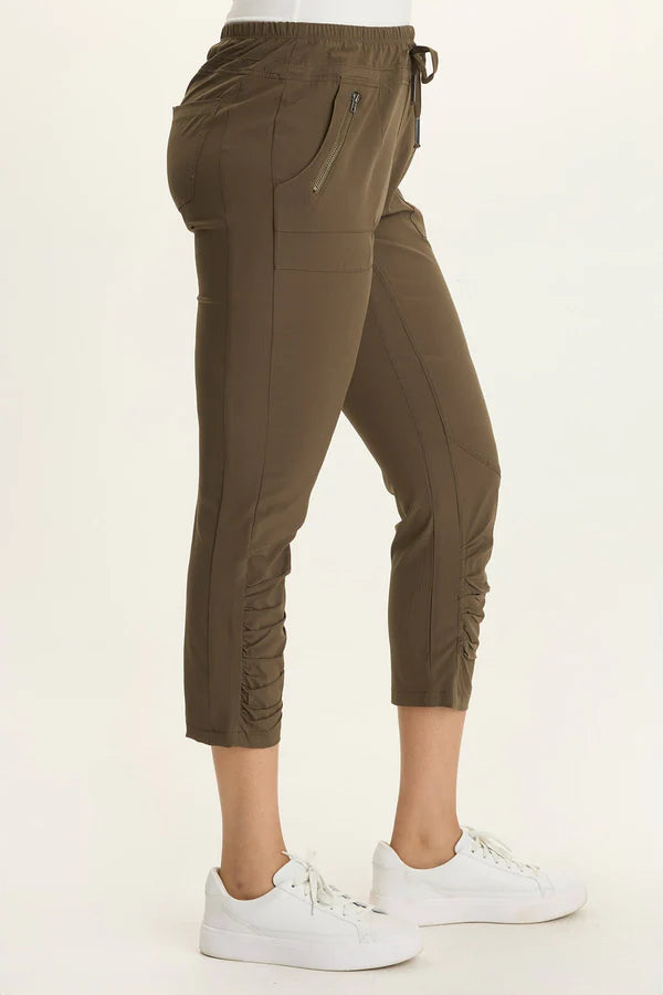 XCVI Wearables Aksana Whisper Stretch Ruched Active Slim Pant Clove
