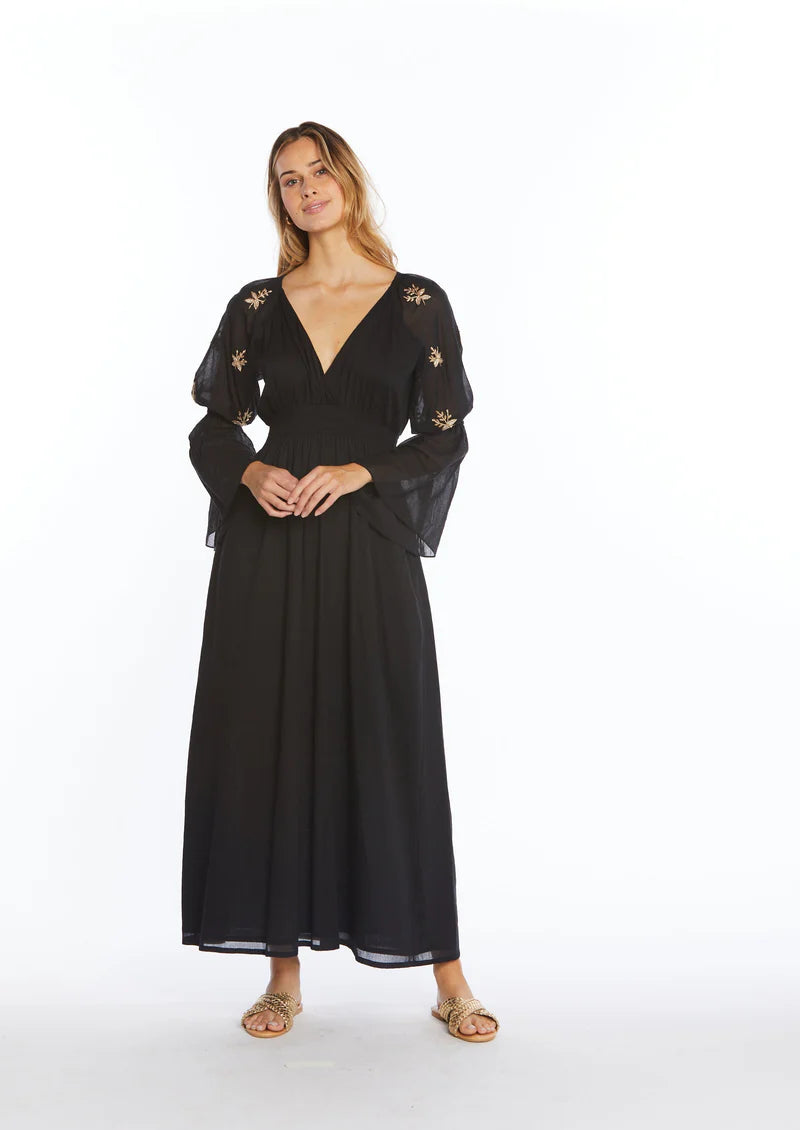 Phie Collective Golden Flower Maxi Black Dress