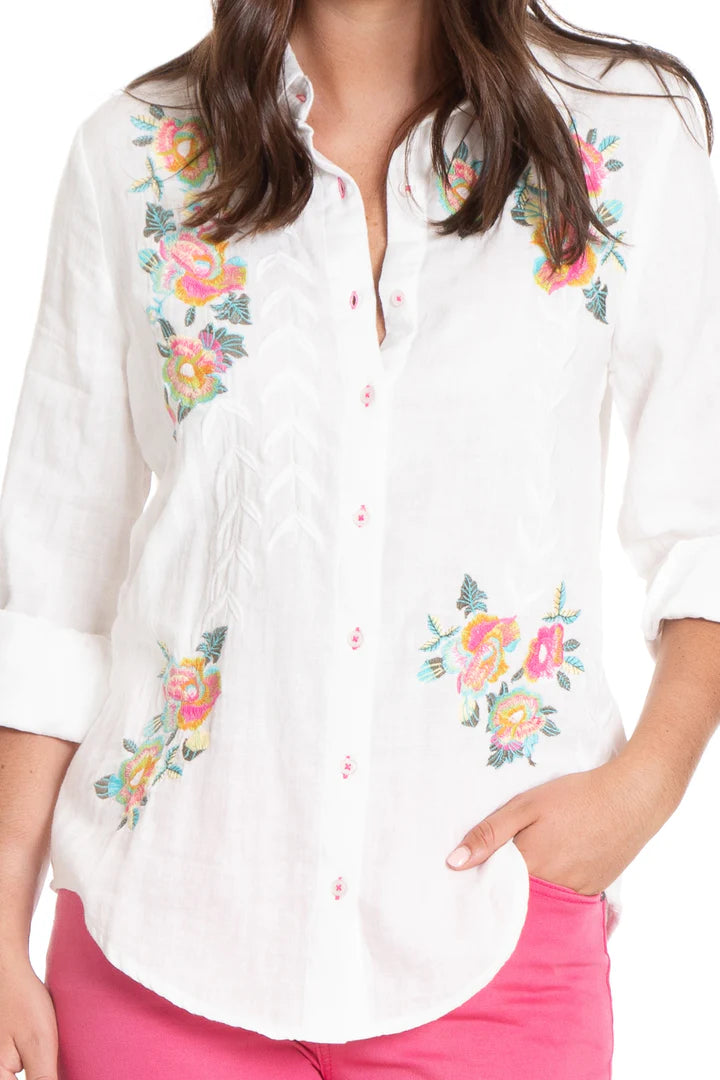 APNY Floral Embroidered Button Down Shirt-Citrus