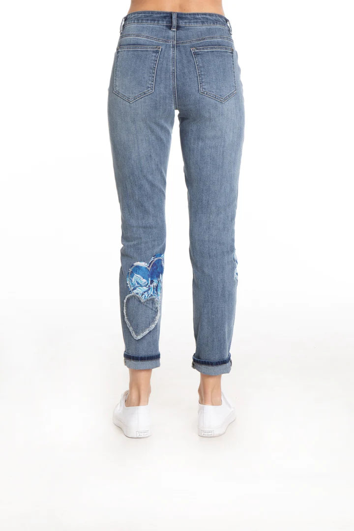 APNY Murphy Heart Applique Jean With Rolled Cuff Option-MD INDIGO