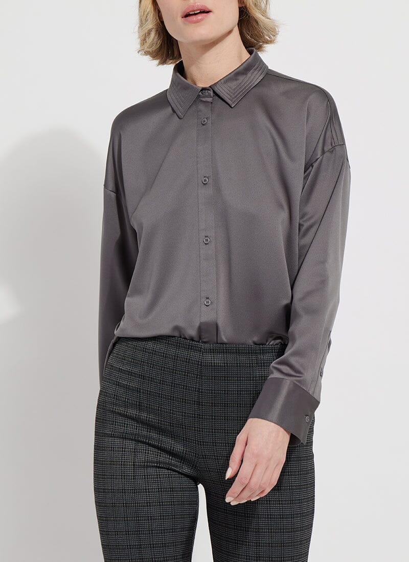 Lysse Kristin Stitched Satin Shirt-Dark Cinder