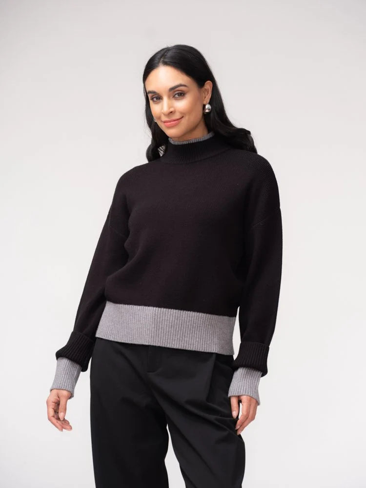 Elena Wang Mock Neck Pullover Sweater| Black