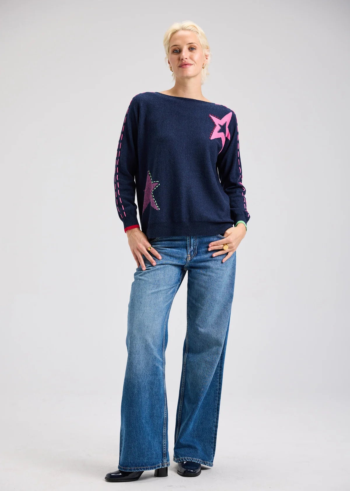 Zaket & Plover Threaded Star Sweater - Dark Denim