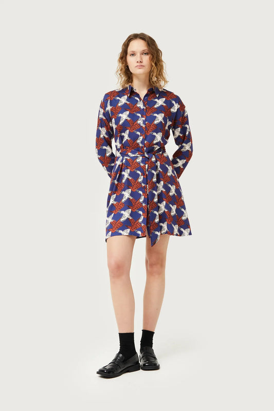 Compania Fantastica Garza Heron Print Shirt Dress - Blue/Rust