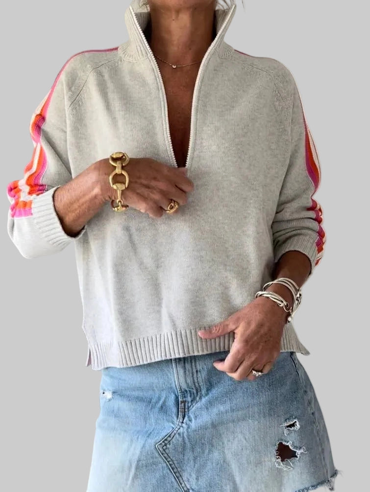 Retro 1/2 Zip Sweater | Gray/Pink/Orange