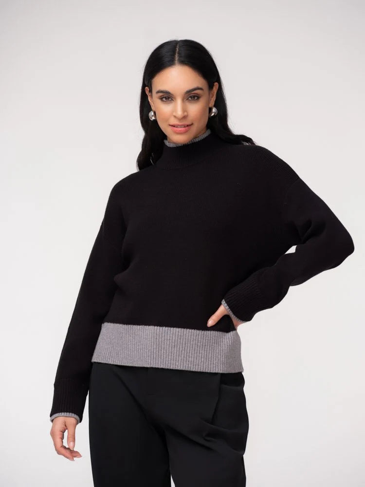 Elena Wang Mock Neck Pullover Sweater| Black