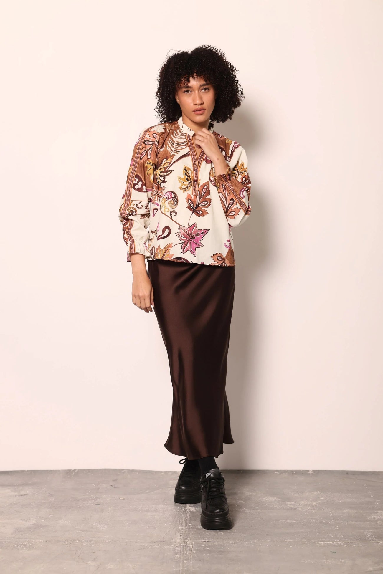 Maude Vivante Ashley Ruffle Neck Top - Misty Fern