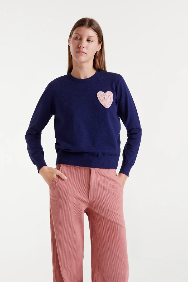 Compania Fantastica Pink Heart Sweater - Navy