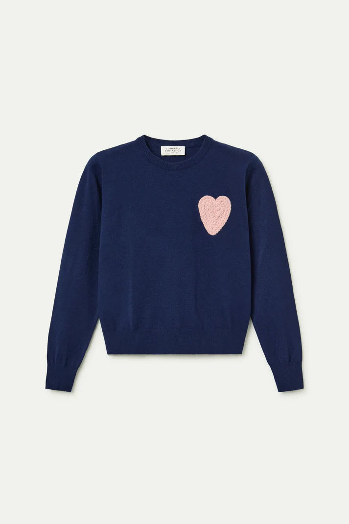 Compania Fantastica Pink Heart Sweater - Navy
