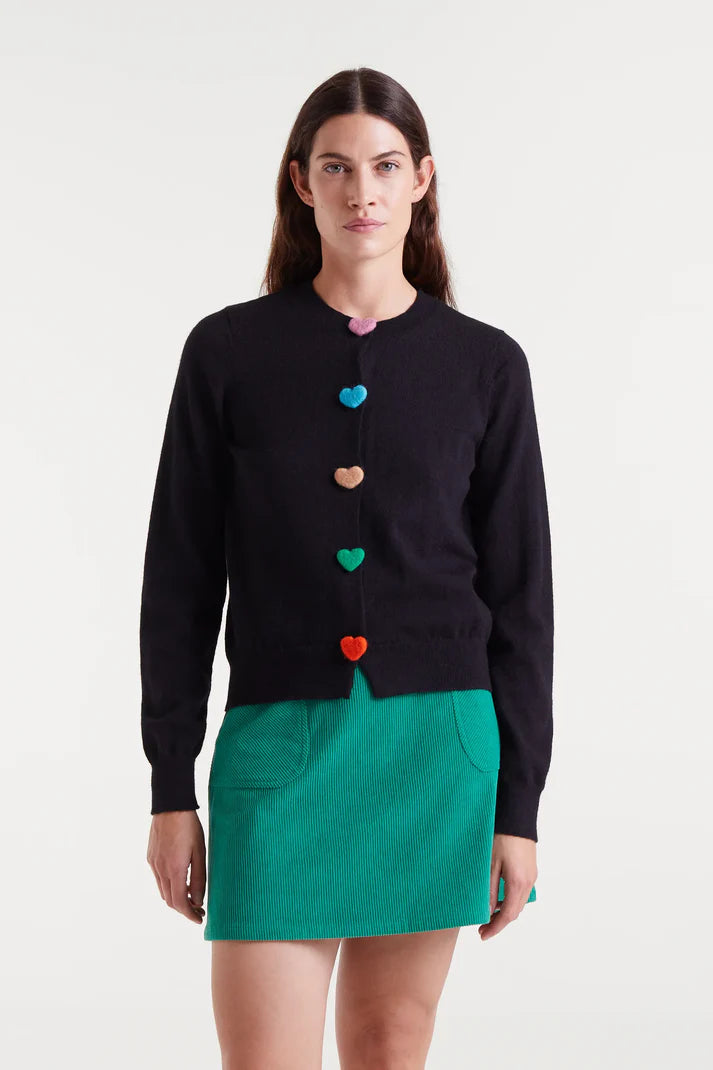 Compania Fantastica Heart Button Cardigan Sweater - Black