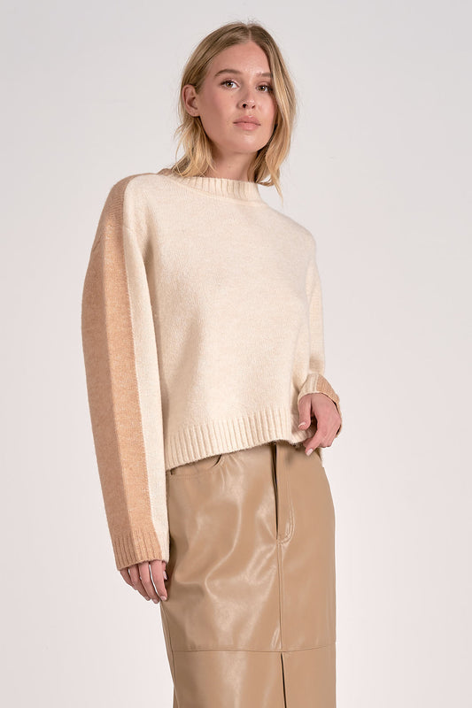 Elan Color Block Mock Neck Sweater