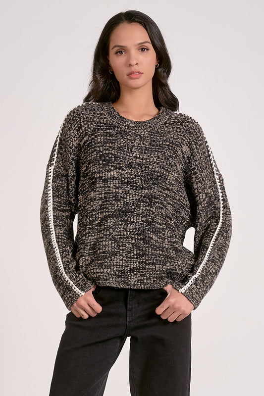 Elan Marl Whipstitch Sweater - Black/Brown