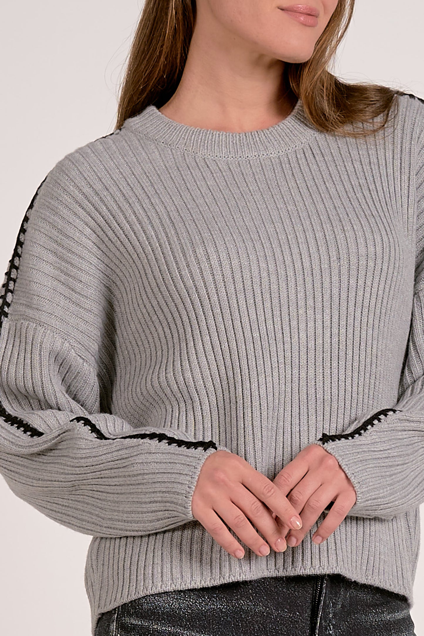 Elan Whipstich Sweater - Grey/Black