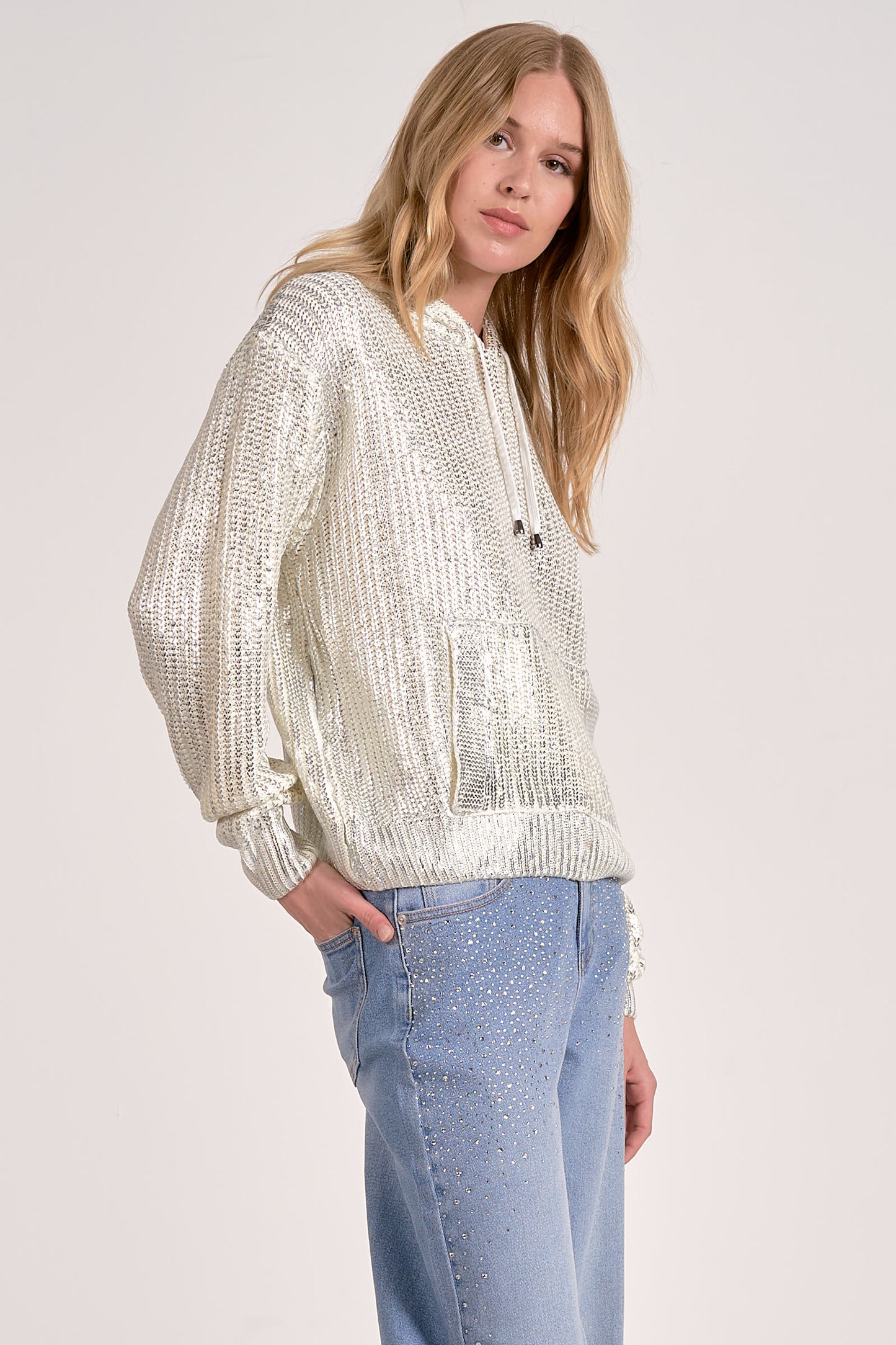 Elan Metallic Hoodie Sweater White