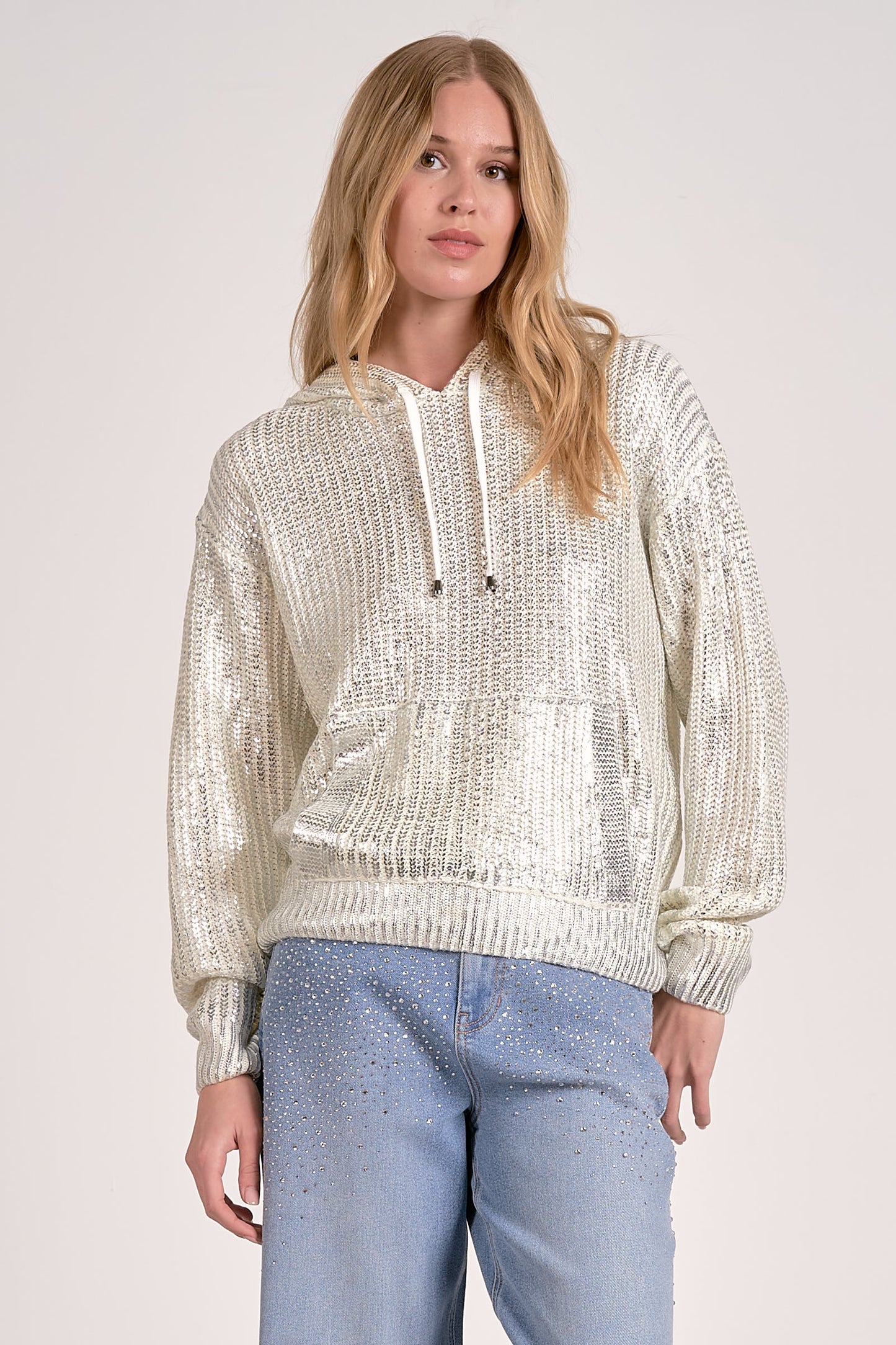 Elan Metallic Hoodie Sweater White