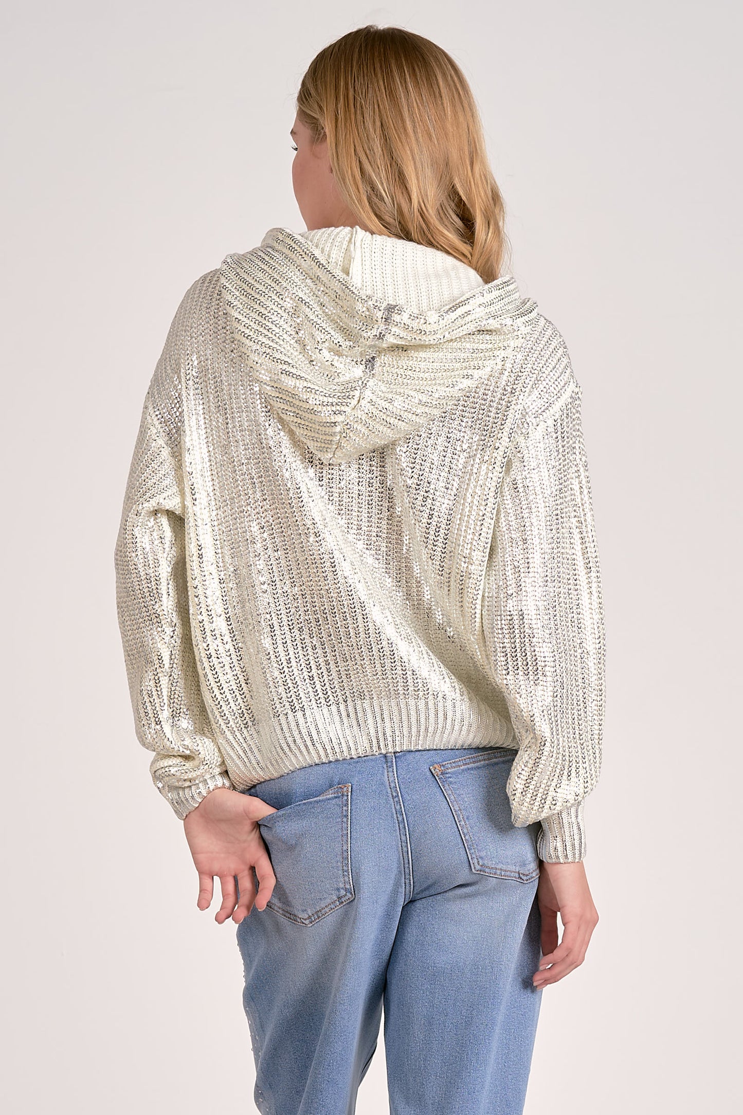 Elan Metallic Hoodie Sweater White