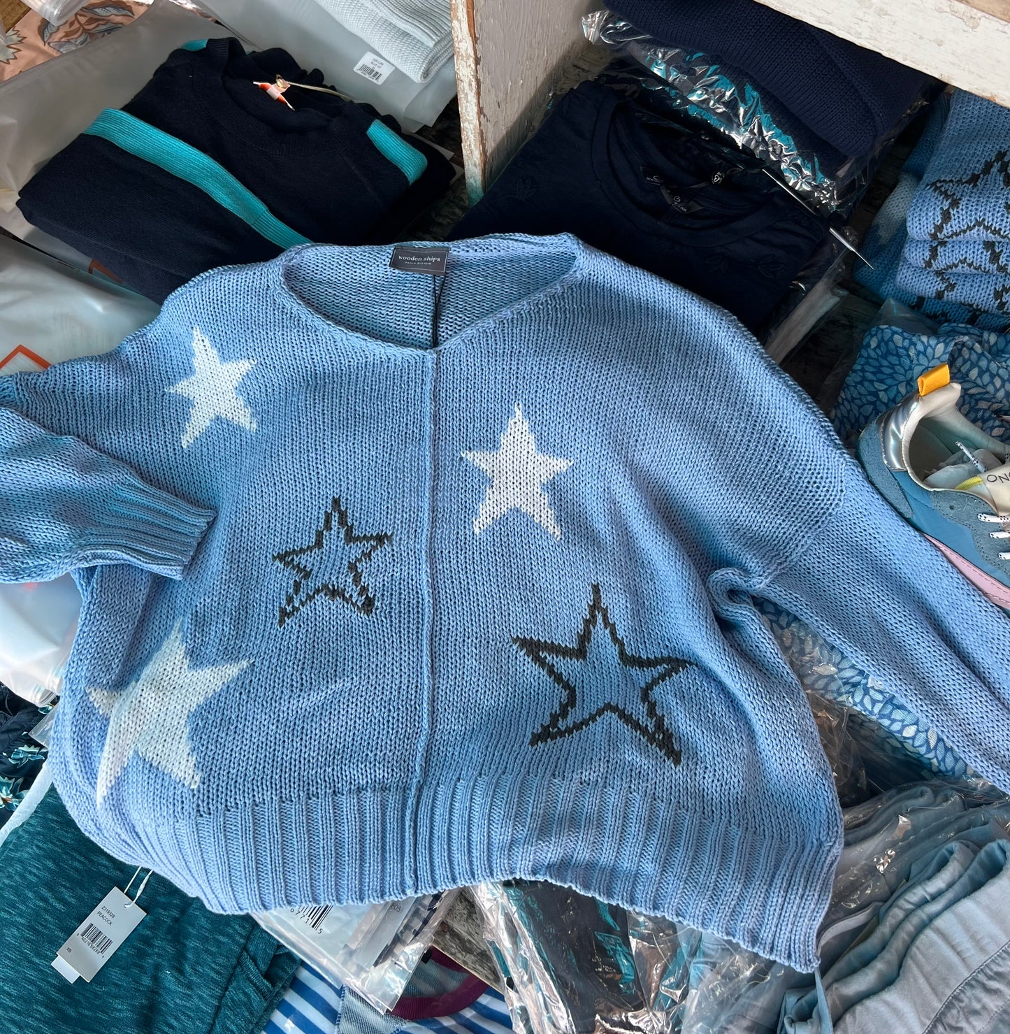 Wooden Ships Galaxy Sweater Blue/White/Gray
