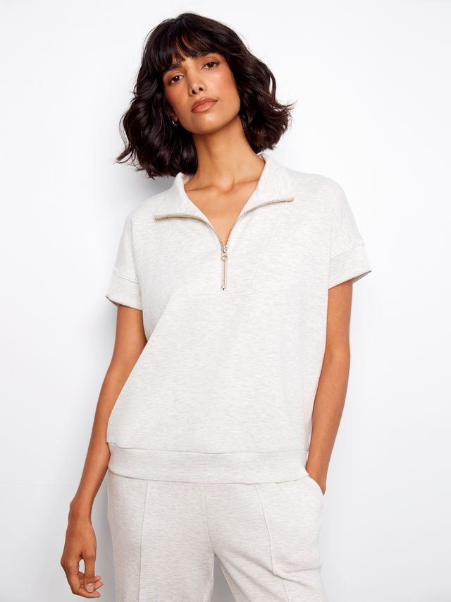 Charlie B Half-Zip Collar S/S - Pale Grey