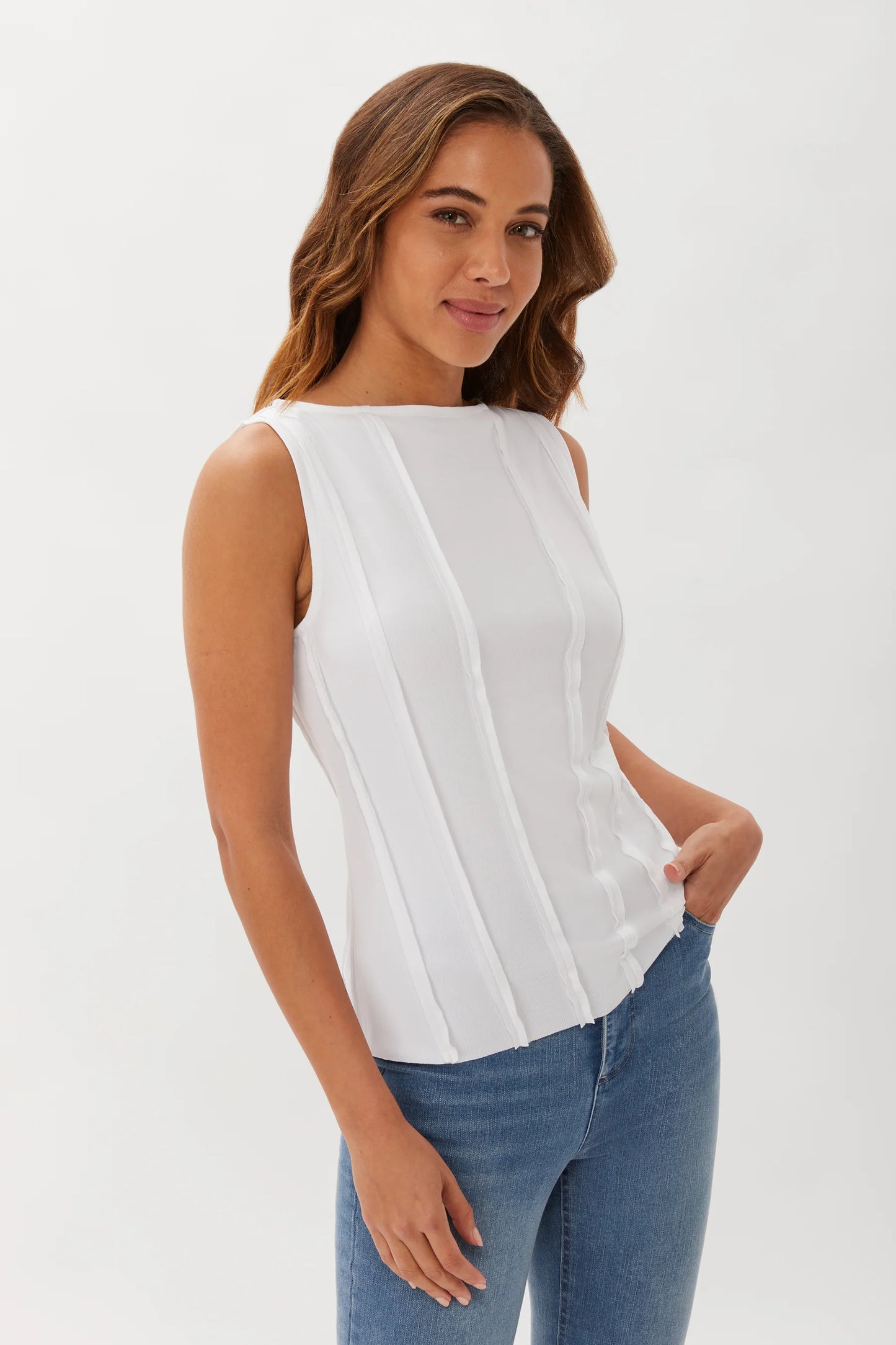 Ecru Style Exposed Seam Knit Shell - White