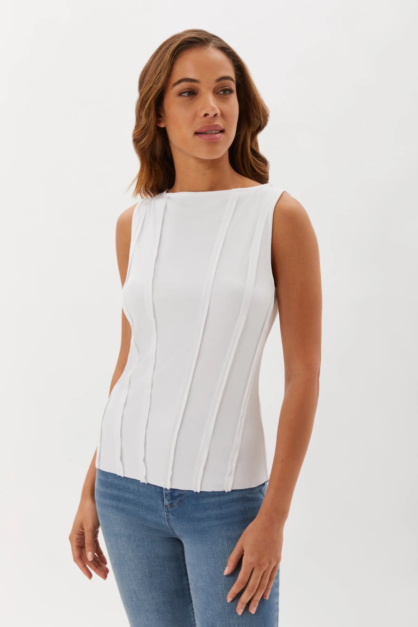 Ecru Style Exposed Seam Knit Shell - White
