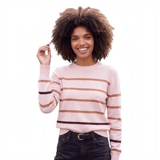 Brodie Easy Stripe Crew Sweater | Rosewater/Mocha