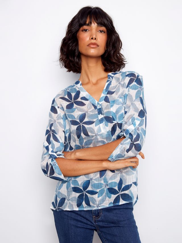 Charlie B Printed Cotton Gauze - Sapphire