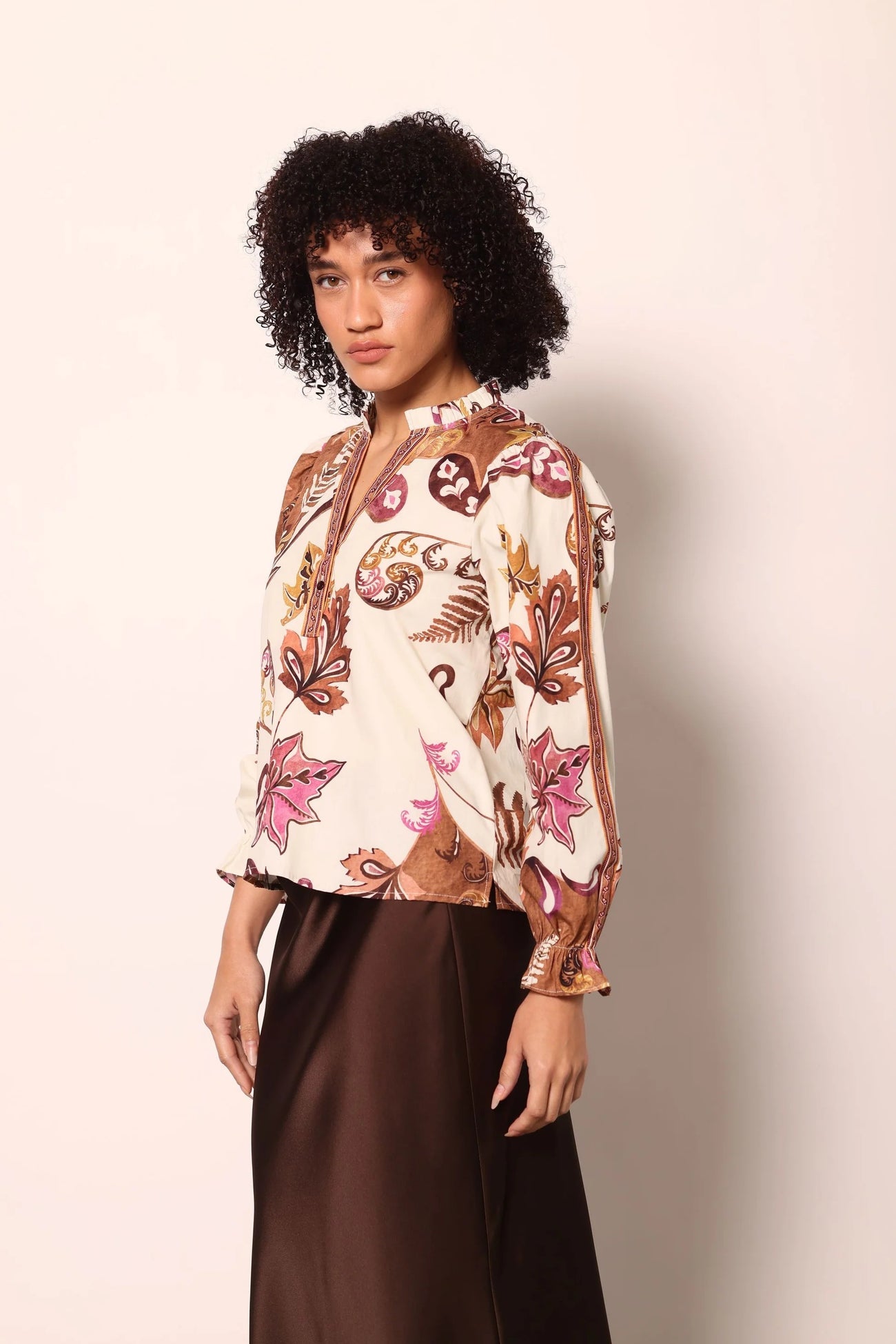 Maude Vivante Ashley Ruffle Neck Top - Misty Fern