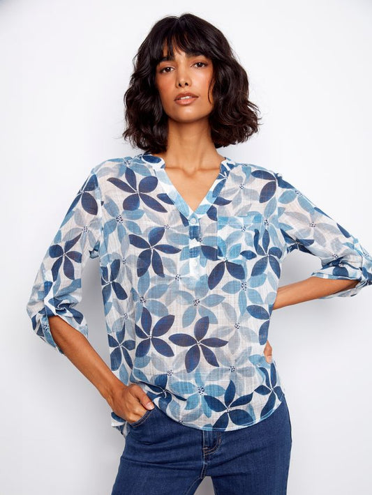 Charlie B Printed Cotton Gauze - Sapphire