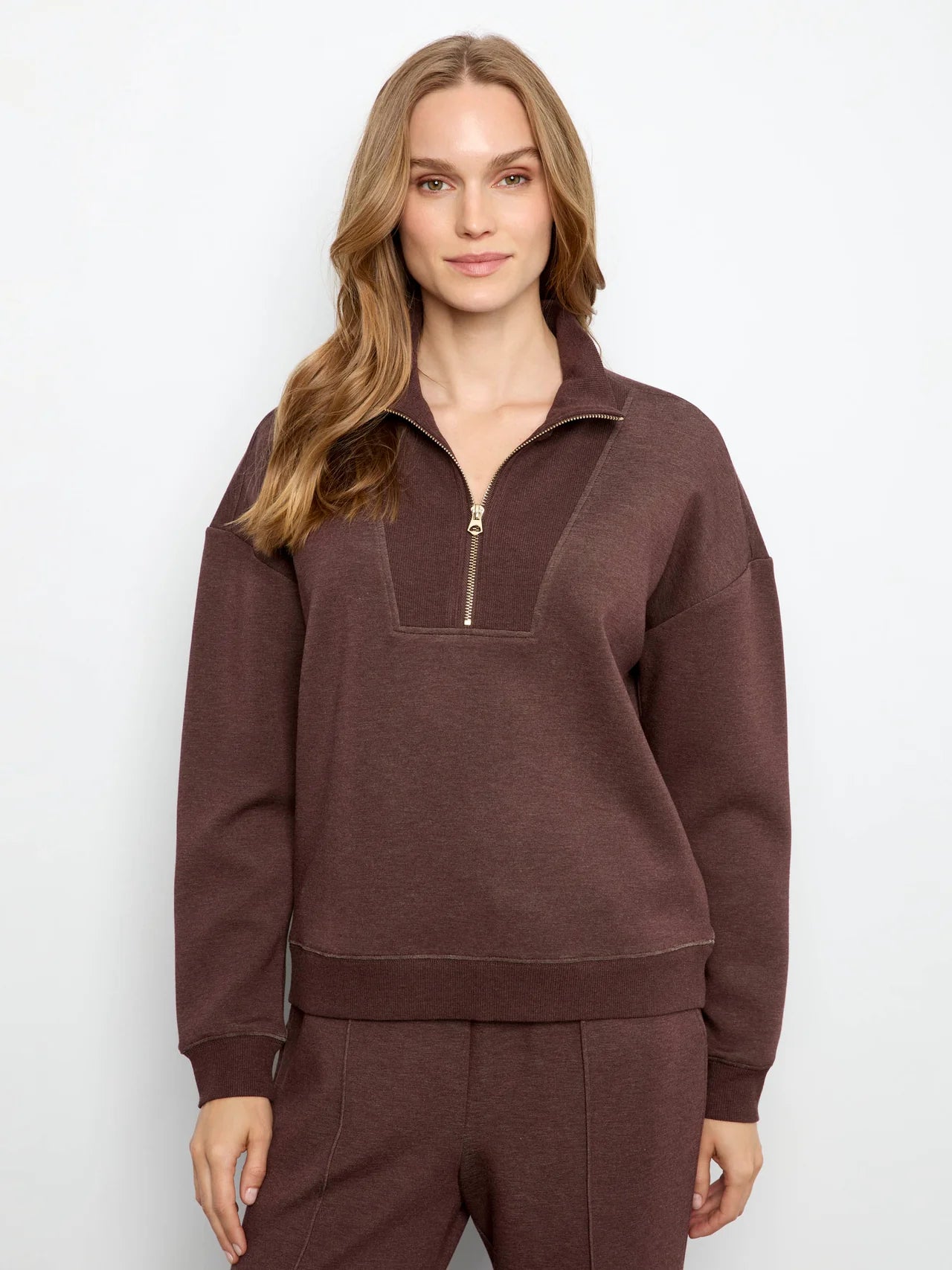 Charlie B Soft Scuba Half-Zip Sweatshirt - Heather Espresso