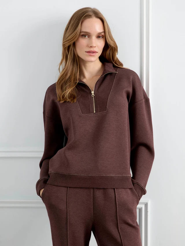 Charlie B Soft Scuba Half-Zip Sweatshirt - Heather Espresso