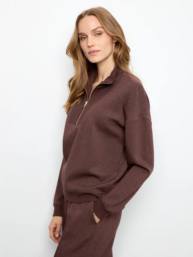 Charlie B Soft Scuba Half-Zip Sweatshirt - Heather Espresso