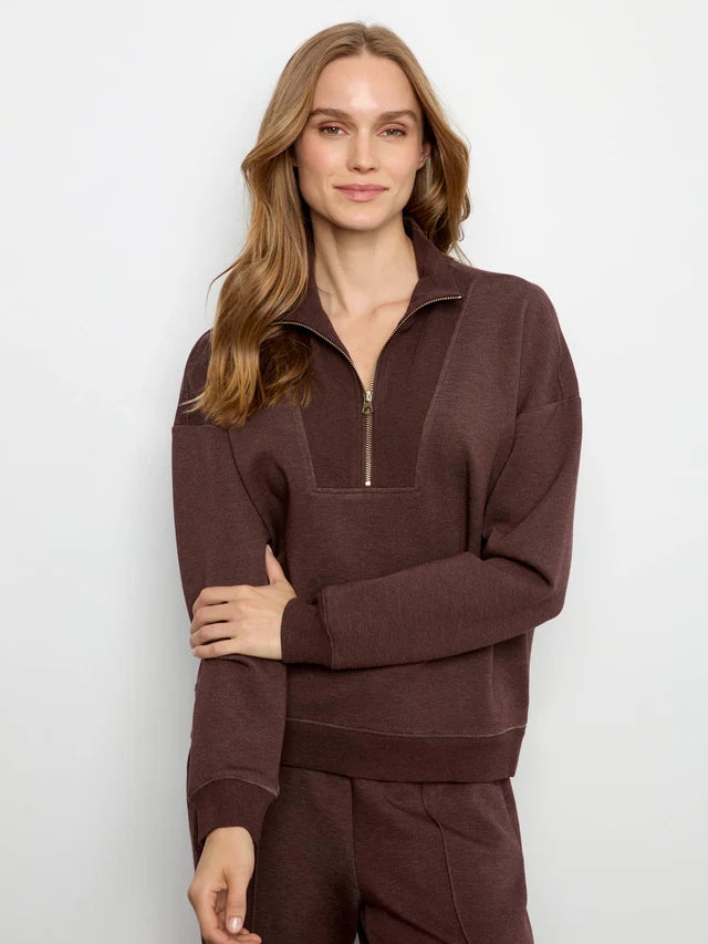Charlie B Soft Scuba Half-Zip Sweatshirt - Heather Espresso