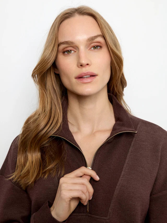 Charlie B Soft Scuba Half-Zip Sweatshirt - Heather Espresso
