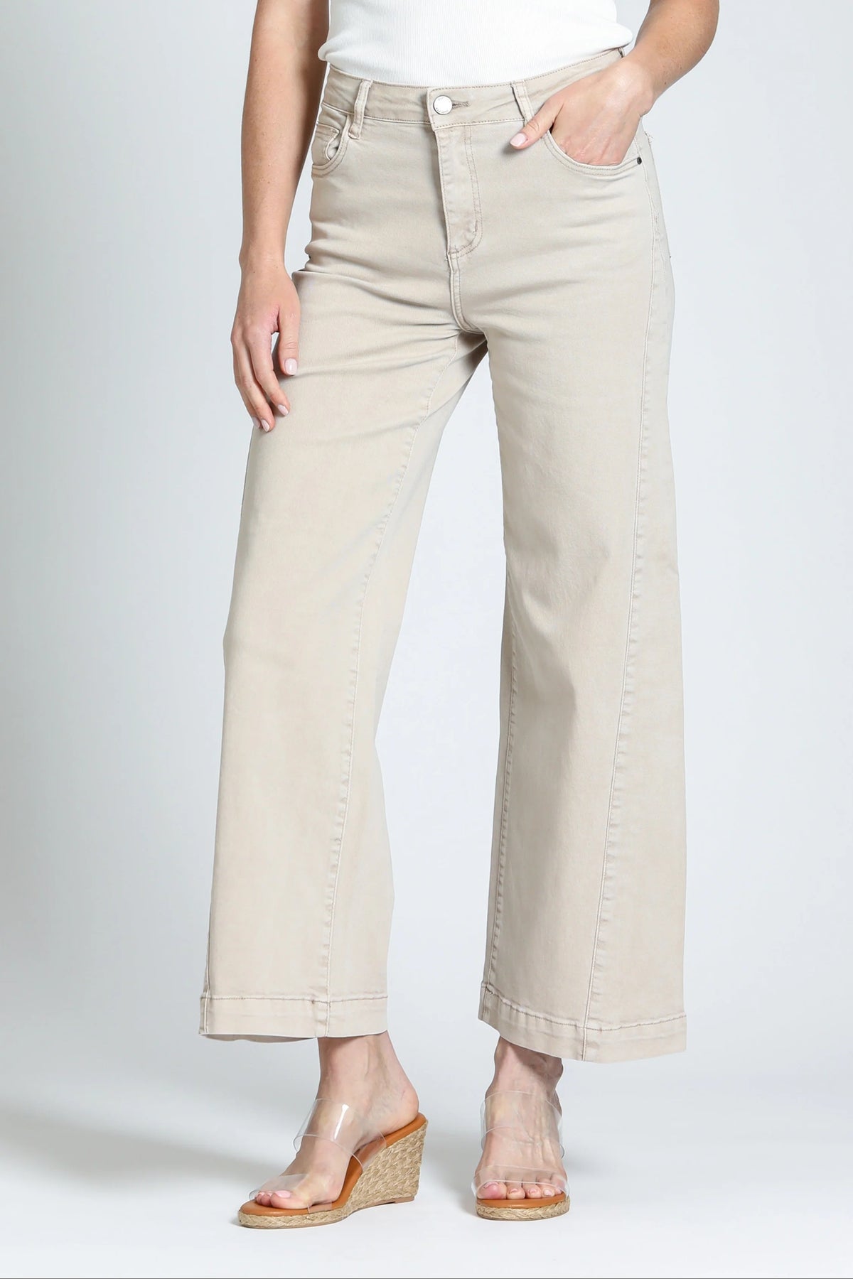 APNY The Godet Wide Leg Jean | Antique Beige