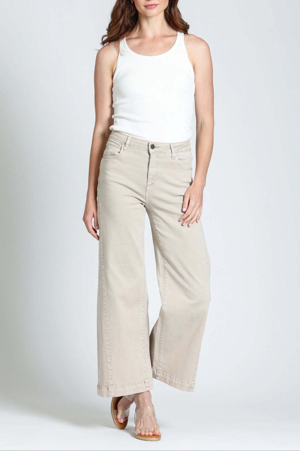 APNY The Godet Wide Leg Jean | Antique Beige