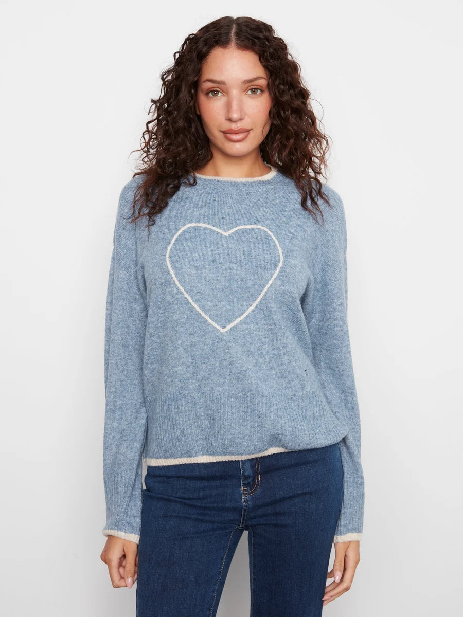 Charlie B Heart Mock Neck Sweater - Heather Storm
