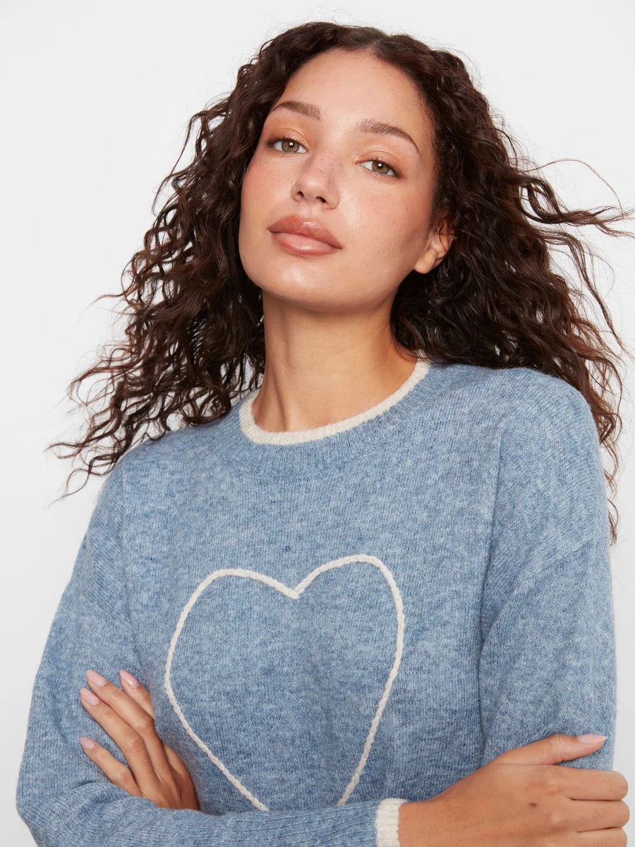 Charlie B Heart Mock Neck Sweater - Heather Storm